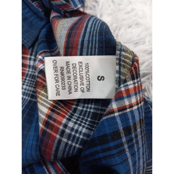 44MM Shirt Mens Small Blue Plaid Western Pearl Snap Cowboy Rodeo Button Down Top - Picture 6 of 7